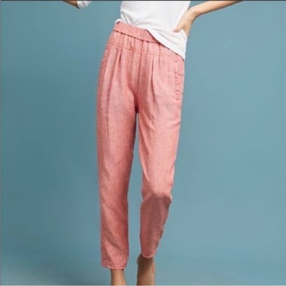 Anthropologie Longshore Cotton Cropped Pull On Pants Red Sunrise Beach XS